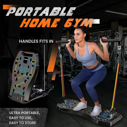 Miniatura 6 de LALAHIGH Push Up Board,36 in 1 Home Gym Equipment with Ab Roller Wheel & Resistance Bands, Portable Foldable Workout Board for Full Body Strength