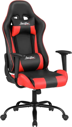 Miniatura 19 de Silla de oficina para videojuegos, silla de escritorio con soporte lumbar, reposacabezas y reposabrazos, giratoria, ergonómica, para deportes Negro