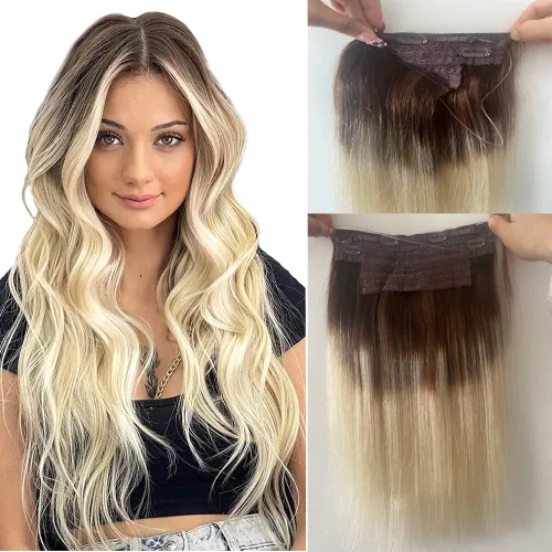 Miniatura 17 de Extensiones de cabello con alambre negro, extensiones de cabello balayage, extensiones de cabello con alambre de cabello humano, 14 pulgadas 70 g