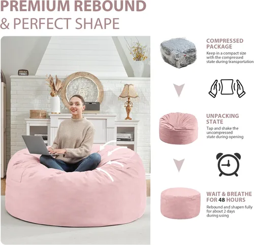 Miniatura 316 de Puf de 5 pies, puf grande con relleno de espuma viscoelástica, sofá puff esponjoso con funda de terciopelo holandés, puf redondo para sala de estar