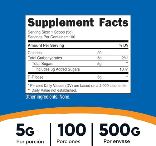 Miniatura 2 de Nutricost D-ribosa en polvo de 17.64 oz, 5000 mg por porción, sin OMG (17.64 oz)