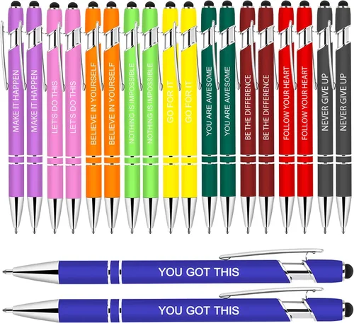 Miniatura 10 de 10 piezas de bolígrafos inspiradores - Bolígrafos de tinta de bola en masa con punta de lápiz óptico, citas motivacionales, regalos para la escuela