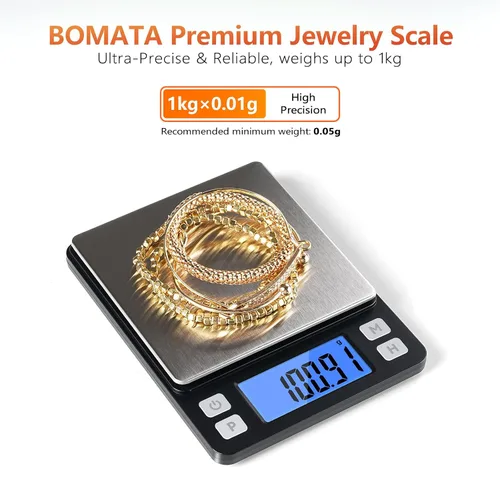 Miniatura 2 de BOMATA Báscula de joyería de alta precisión de 0.00 oz, báscula digital de 35.27 oz con función de sujeción, tara y conteo, diseño pequeño