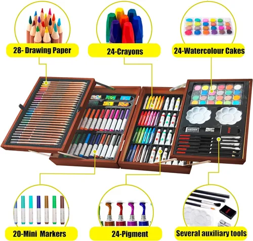 Miniatura 2 de KINSPORY Juegos de arte, paquete de 139 suministros de arte de pintura y dibujo con 2 blocs de bocetos, manualidades de doble capa de lujo, lápices
