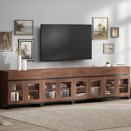 Miniatura 21 de WAMPAT Moderno soporte de TV con puertas de vidrio para televisores de 32 a 40 pulgadas, consola central de entretenimiento con estantes ajustables