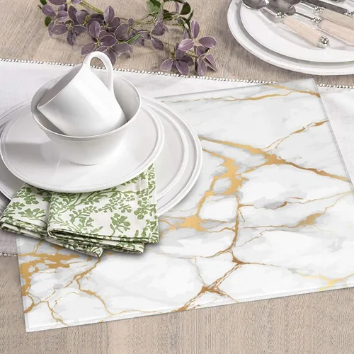Miniatura 2 de Tapete de secado de platos de mármol blanco dorado para encimera de cocina, absorbente de 16 x 18 pulgadas, placa de microfibra de vidrio