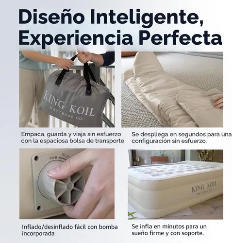 Miniatura 7 de King Koil Colchón de Aire Individual con Superficie Acolchada de Felpa con Bomba de Alta Velocidad Integrada para Acampar, Hogar e Invitados