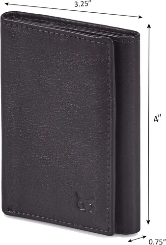 Miniatura 4 de Cartera de piel auténtica con triple pliegue para hombre, bolsillo frontal delgado, tarjeta de bloqueo RFID