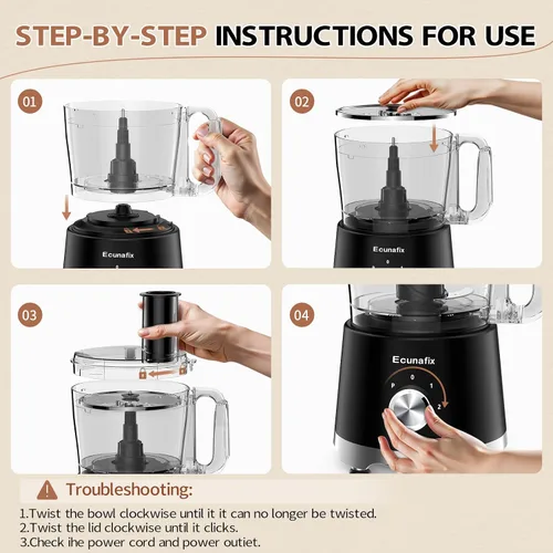 Miniatura 2 de Procesador de alimentos y picador de verduras 600 W sin BPA, tazón de 12 tazas, cortador de papas fritas, molinillo de 6.8 onzas para rallar queso