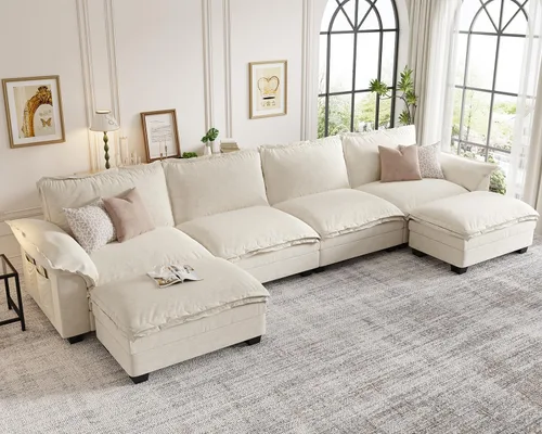 Miniatura 24 de KKL Sofá Seccional Modular de 89 Pulgadas, Sofá de Amor de 2 Asientos Sofá Nube con Asiento Profundo, Sofás Seccionales de Chenilla para Sala