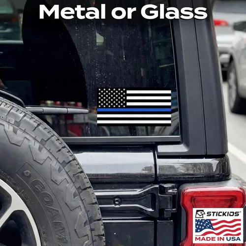 Miniatura 5 de Stickios pegatina de la línea azul delgada - Calcomanía de bandera americana de la policía para respaldar el azul en autos, camiones y ventanas