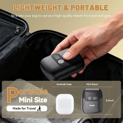 Miniatura 5 de Afeitadoras eléctricas de aluminio para hombres, mini maquinilla de afeitar eléctrica mejorada con 3 cuchillas flotantes, pantalla LED, USB-C