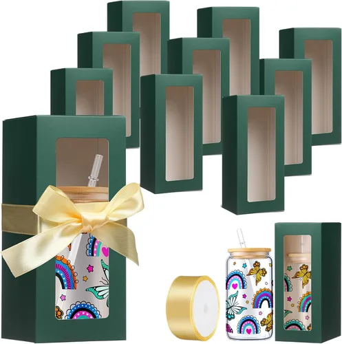 Miniatura 21 de Honoson Caja de regalo de 24 vasos con cinta para sublimación, cajas de exposición de vidrio transparente para vasos de 12 onzas, 16 onzas, 20 Negro