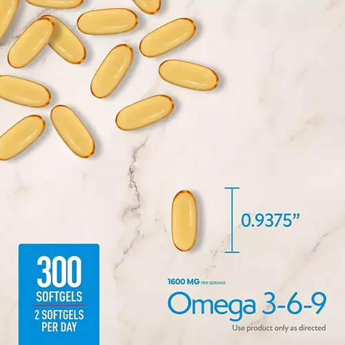 Miniatura 3 de Members Mark Omega 3-6-9 cápsulas blandas, 1600 mg, (300 unidades) - Corazón, cerebro, articulaciones, piel y salud ocular, mezcla de ácidos grasos