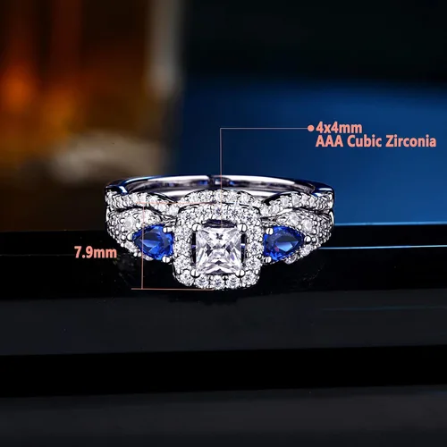 Miniatura 2 de Sheloves - Juego de anillos de boda para pareja, mujer, plata de ley con circonita cúbica para hombre, anillos de tungsteno azul para él y ella