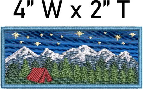 Miniatura 2 de Parche Bordado de Bosque de Montaña con Árboles, Tienda y Estrellas de 4 Pulgadas para Coser o Planchar, Recuerdo de Vacaciones, Viaje, Aventura