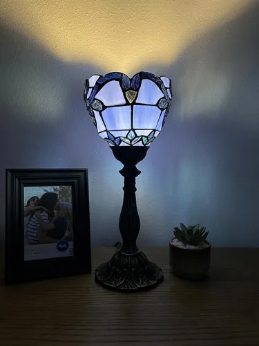 Miniatura 4 de Tiffany - Mini lámpara de mesa con antorcha azul, estilo barroco, lavanda, vitral, incluida, bombilla LED para sala de estar, comedor, dormitorio