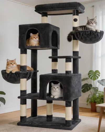 Miniatura 12 de Heybly 68.1" Cat Tree with Oversized Top Platform & Wide Base, Heavy Duty Cat Tower for Large Indoor Cats with 2 Condos, 2 Hammocks, 10 Sisal