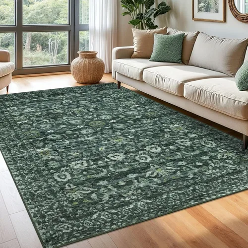 Miniatura 75 de Lansny Alfombra bohemia de 2 x 3 pulgadas, lavable, color negro, azul marino, floral, alfombra de cocina, alfombra de área pequeña de lana