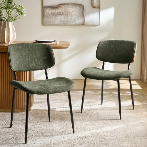 Miniatura 15 de HULALA HOME Juego de 2 sillas de comedor tapizadas modernas de mediados de siglo con respaldo curvado de madera, patas de metal negro, silla de cena