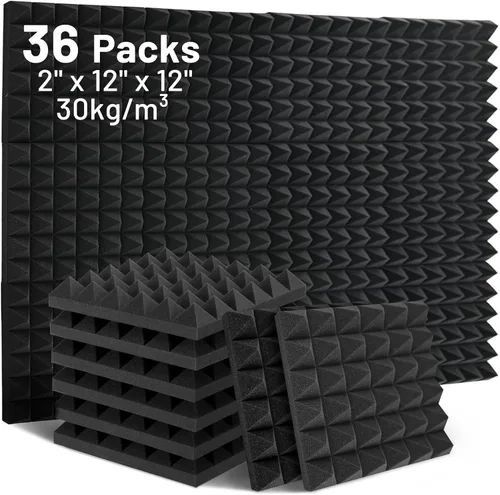 Miniatura 8 de Focusound Paquete de 36 paneles de espuma a prueba de sonido para paredes, paneles de espuma acústica piramidal de 12 x 12 x 1 pulgada, paneles