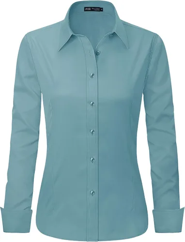 Miniatura 32 de J.VER - Camisas de vestir para mujer, diseño de manga larga, con botones, antiarrugas, blusa de trabajo unicolor