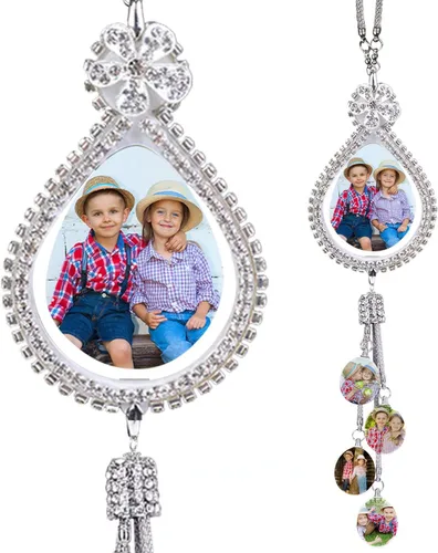 Miniatura 18 de Decoración de espejo retrovisor con foto personalizada: adornos de diamantes para mujer, accesorios lindos para automóviles