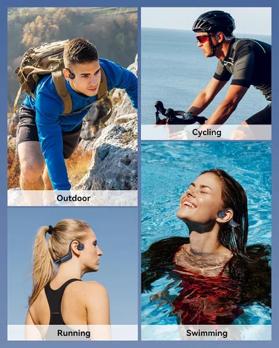 Miniatura 8 de Voistek Auriculares de conducción ósea inalámbricos Bluetooth, auriculares de conducción ósea ajustables con reproductor de MP3 de 32 GB e Azul