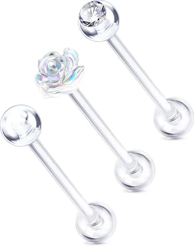 OUFER 3 piezas de joyería de hélice de plástico, retenedor de piercing de labios transparente para cirugía, lindos anillos de labios de