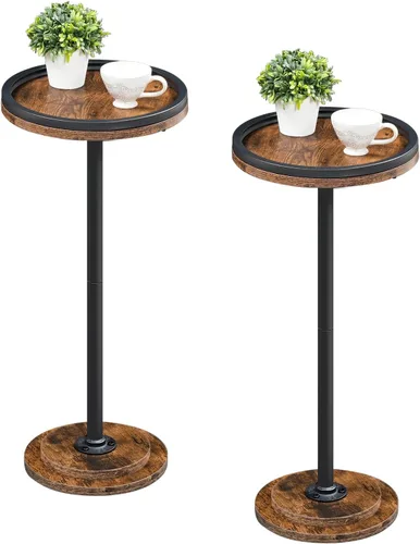 Miniatura 10 de HOOBRO Mesa auxiliar redonda pequeña, mesa de bebidas, mesa de café Martini con acento de pedestal para espacios pequeños en sala de estar, Negro
