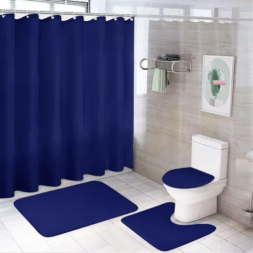 Miniatura 49 de Juego de 3 alfombras de baño modernas en blanco y negro, antideslizante en forma de U y tapa de inodoro