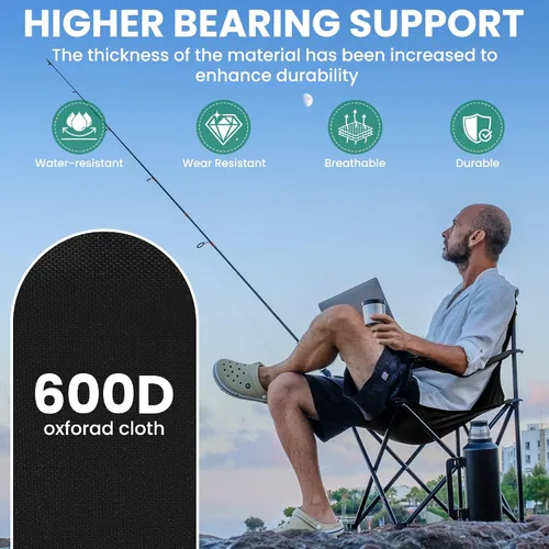 Miniatura 6 de Paquete de 2 sillas plegables de camping con soporte para tazas, sillas plegables portátiles de césped de 300 libras para adultos, sillas de playa