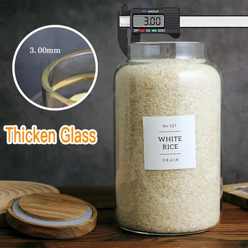 Miniatura 2 de CZHQSMZ Juego de 2 tarros grandes de vidrio con tapa hermética de acacia y 132 etiquetas para cocina y despensa, tarros de vidrio transparente