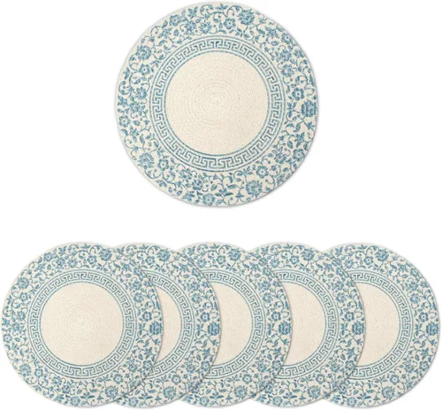Miniatura 9 de Encasa XO Juego de 6 manteles individuales de comedor, manteles individuales de algodón, 13 pulgadas de diámetro, color beige, cargadores hechos a