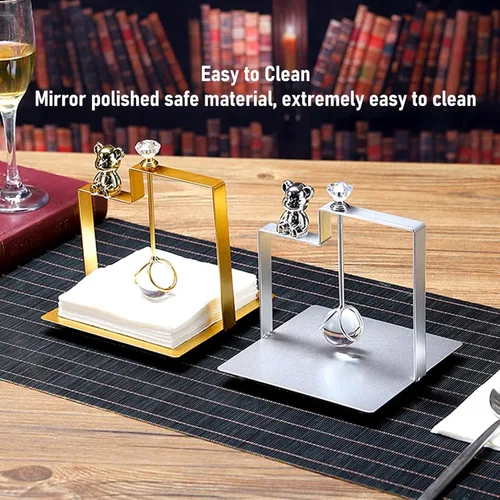 Miniatura 4 de Table Napkins Support, Modern Flat Napkin Dispenser for Kitchen Kitchen Kitchen Home Farm Farm Decoration (Gold)