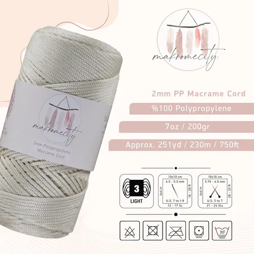 Miniatura 2 de Makromecity, Cordón de macramé de poliéster de 0.079 in x 250 yardas (750 pies) de 0.079 in de polipropileno para macramé, arte y manualidades