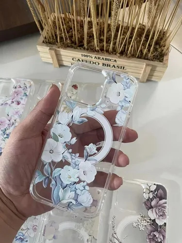 Miniatura 2 de Funda Magsafe para iPhone 12 Pro Max, diseño floral delgado a prueba de golpes duro PC+TPU parachoques flor mujeres cubierta magnética flor