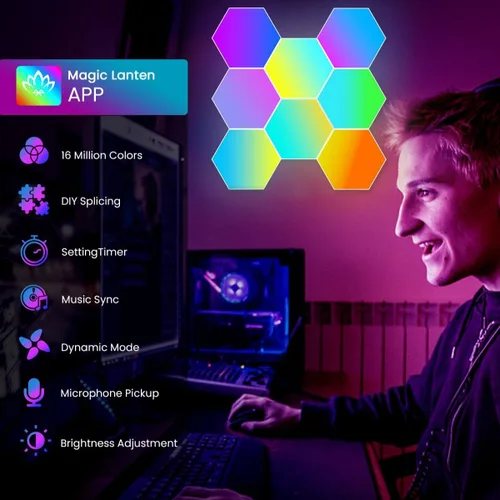 Miniatura 5 de TISOFU Luces Hexagonales (Paquete de 8) Paneles de Pared LED, Luces RGB para Juegos con APP, Panel Modular Inteligente Azulejos Hexagonales Push