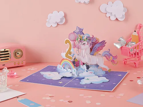 Miniatura 2 de Liif Tarjeta de feliz cumpleaños de 2º cumpleaños de unicornio, tarjeta de cumpleaños desplegable para niños de 2 años para niños, niñas, niños no.2