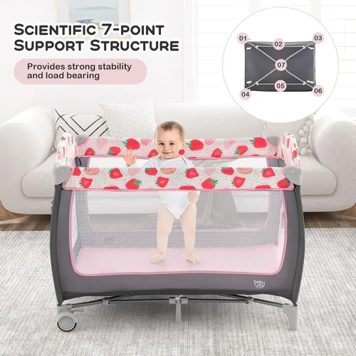 Miniatura 8 de BABY JOY 4 en 1 Pack and Play, corralito portátil para bebé con moisés, puerta lateral con cremallera, cambiador, centro de guardería de viaje
