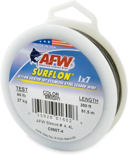 Miniatura 26 de Alambre de pesca americano Surflon recubierto de nailon 1x7 de acero inoxidable, línea líder de pesca para agua salada, prueba de 10 libras - prueba