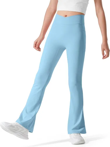 Miniatura 6 de BOOPH Leggings acampanados para niñas con bolsillos cruzados de cintura alta, pantalones de yoga acampanados pantalones deportivos