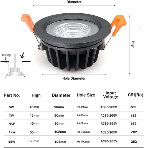 Miniatura 4 de LS-PRO Lámpara de techo empotrable LED de 3.5 pulgadas, 5 W, panel de aluminio delgado, lámpara de ducha resistente al óxido, IP65, impermeable
