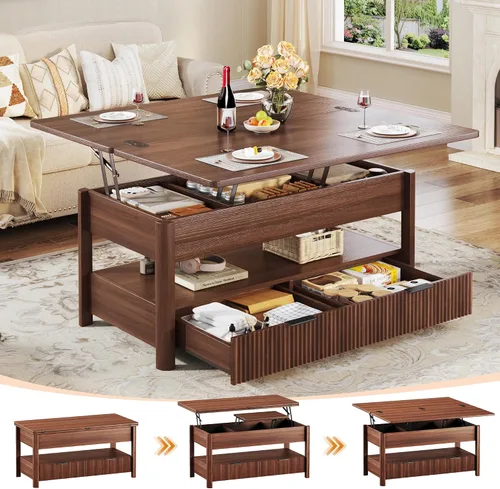 Miniatura 13 de HUAHUU Mesa de centro elevable de 40 pulgadas con almacenamiento, mesa de centro cuadrada 4 en 1 con compartimento oculto y estante abierto y 2