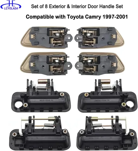 Miniatura 2 de 8 piezas manijas de puerta exterior e interior Toyota Camry 1997 1998 1999 2000 2001, reemplaza 6922033040, 6921033040, 6927733020, 6927833020, beige