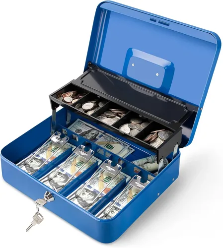 Miniatura 12 de Jssmst - Caja de efectivo de metal grande con bandeja de dinero,Caja de bloqueo