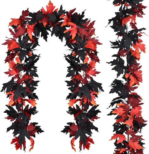 Miniatura 14 de Lvydec - Guirnalda de hojas de arce de otoño, 2 unidades,tiras de 6 pies de follaje otoñal artificial, colorida decoración de otoño para hogar, boda
