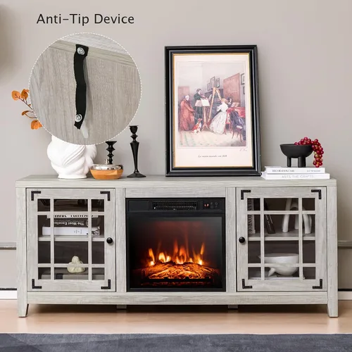 Miniatura 9 de GOFLAME Soporte de TV con chimenea de 58 pulgadas para televisores de hasta 65 pulgadas, consola de TV de madera con chimenea eléctrica de 18 Natural