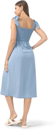 Miniatura 6 de Rnxrbb Vestido de maternidad de gasa con abertura y bolsillos, para verano, casual, sin mangas, fruncido, para embarazo, ropa para la playa