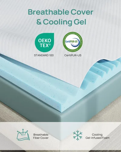 Miniatura 5 de Releep - Cubrecolchón de 3 pulgadas de gel tamaño individual para dormitorio universitario, cubrecolchón firme y refrescante para aliviar